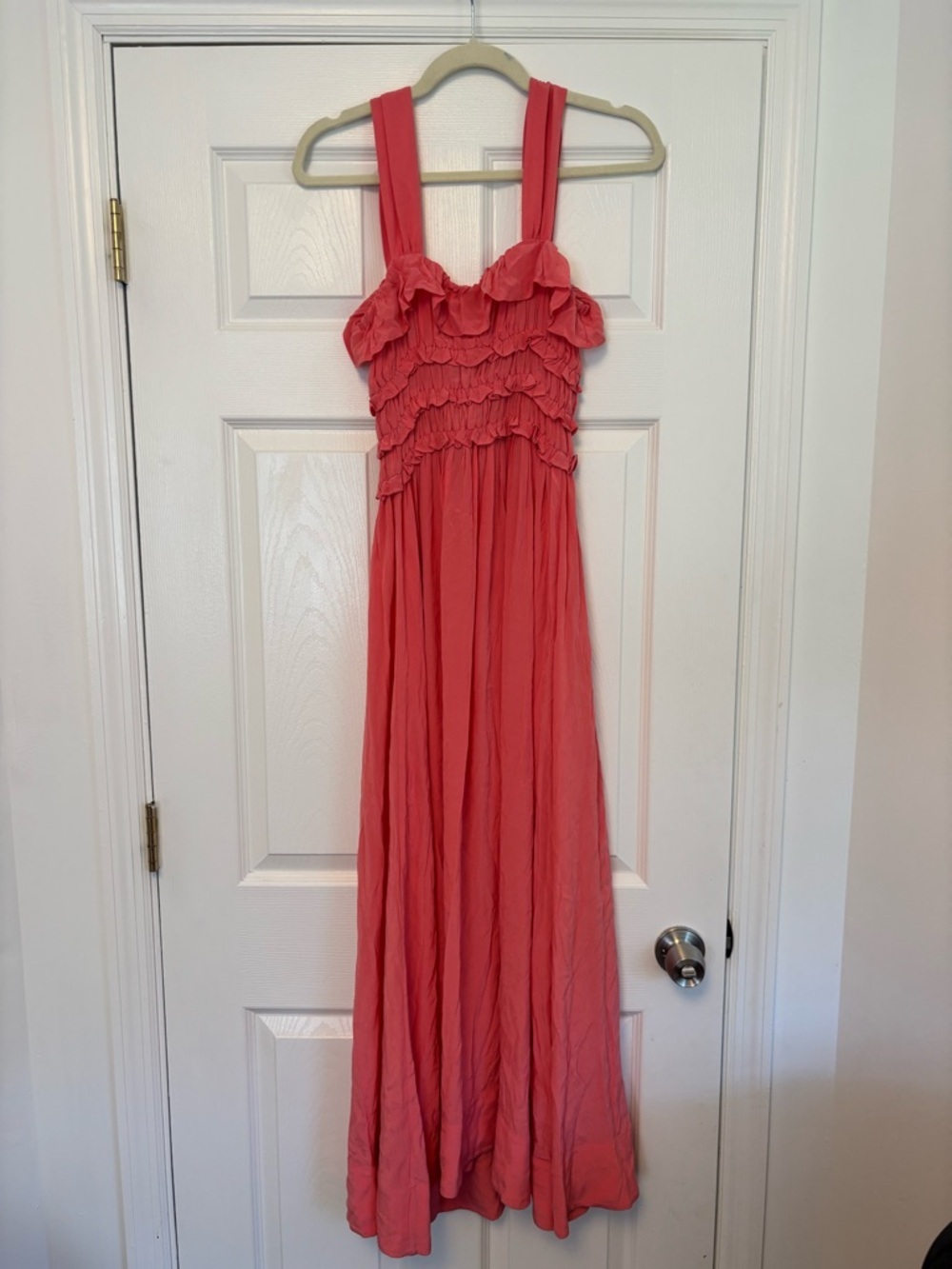 DÔEN Carolynn Dress Coral Rose NWT Medium Romantic Ruffle Midi Dress - Picture 16 of 16